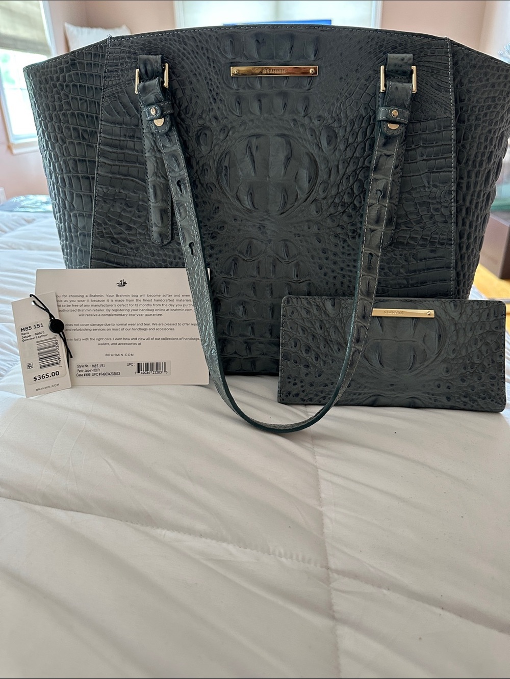 Brahmin Jasper Croc-Embossed Leather Tote with Card Case